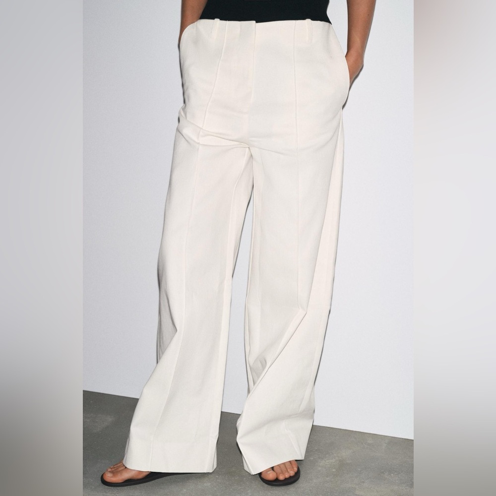Zara Cream‎ Wide-Leg Trousers - Picture 10 of 14